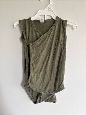Kate Quinn Bamboo Gender Neutral Olive Green Infant Snap Romper